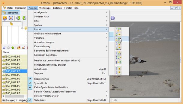 XnView im Leuchttischlayout XnView im Leuchttischlayout