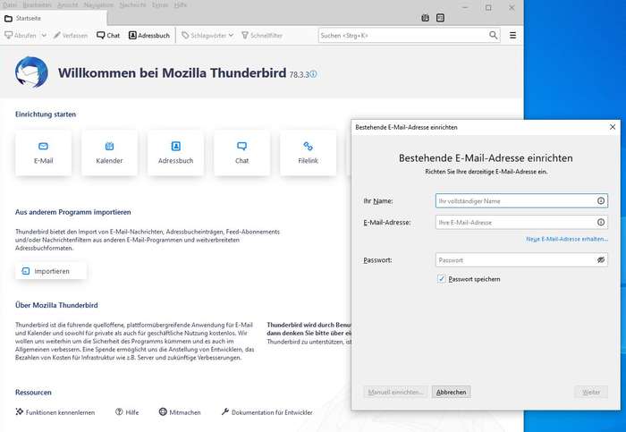 Thunderbird: Erster Start Thunderbird: Erster Start