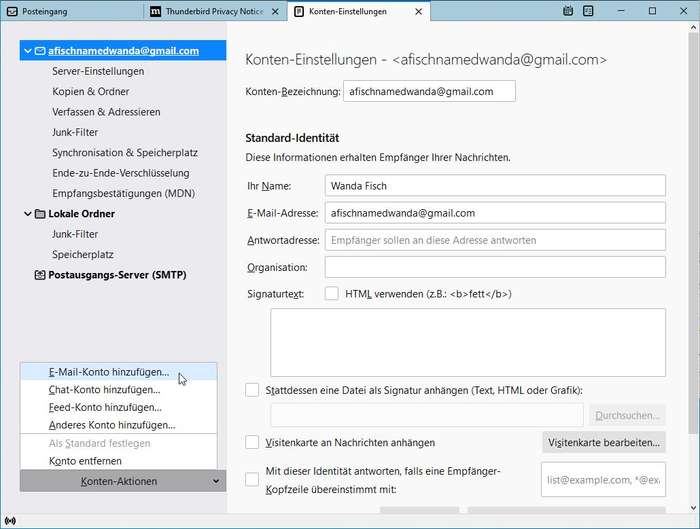 Thunderbird: Konten-Einstellungen Thunderbird: Konten-Einstellungen