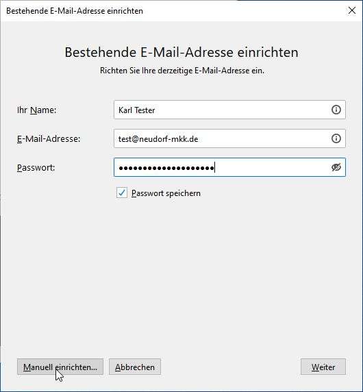 Thunderbird: 2. Konto einrichten Thunderbird: 2. Konto einrichten