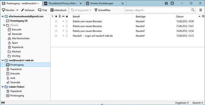 Thunderbird mit zwei E-Mail-Konten Thunderbird mit zwei E-Mail-Konten