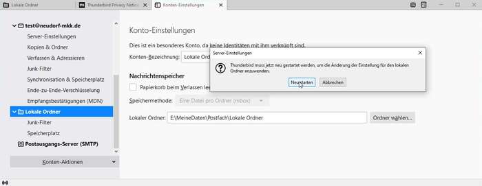 Thunderbird: Lokale Ordner - Speicherort Thunderbird: Lokale Ordner - Speicherort