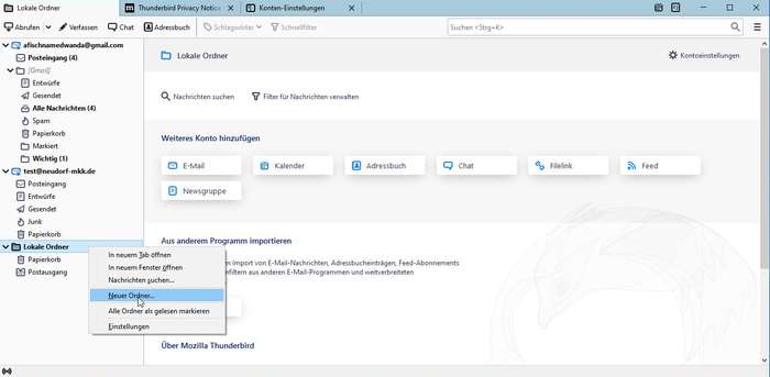 Thunderbird: Lokale Ordner - Unterordner anlegen Thunderbird: Lokale Ordner - Unterordner anlegen