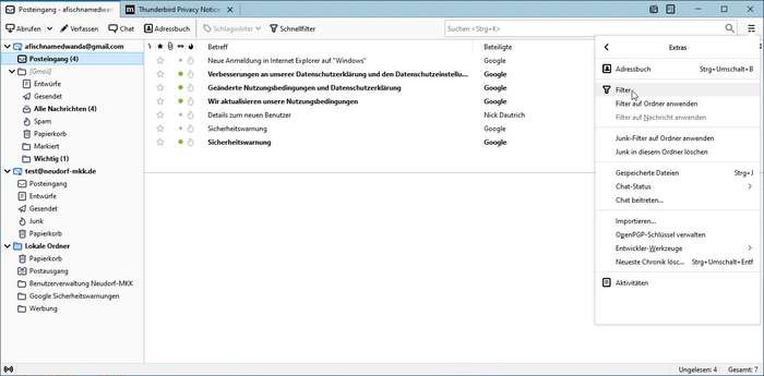 Thunderbird: Lokale Ordner - Unterordner anlegen Thunderbird: Lokale Ordner - Unterordner anlegen