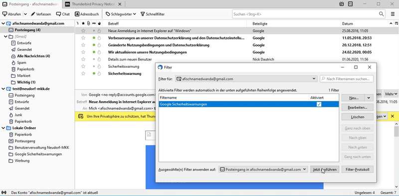 Thunderbird: Filterregel anlegen Thunderbird: Filterregel anlegen