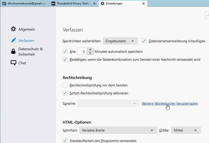 Thunderbird: Einstellungen - Verfassen Thunderbird: Einstellungen - Verfassen