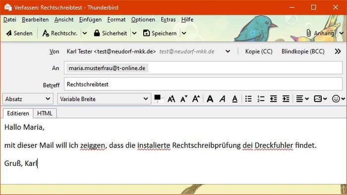 Thunderbird: Mail erstellen mit Rechtschreibprüfung Thunderbird: Mail erstellen mit Rechtschreibprüfung