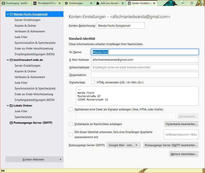 Thunderbird: Weitere Konteneinstellungen Thunderbird: Weitere Konteneinstellungen