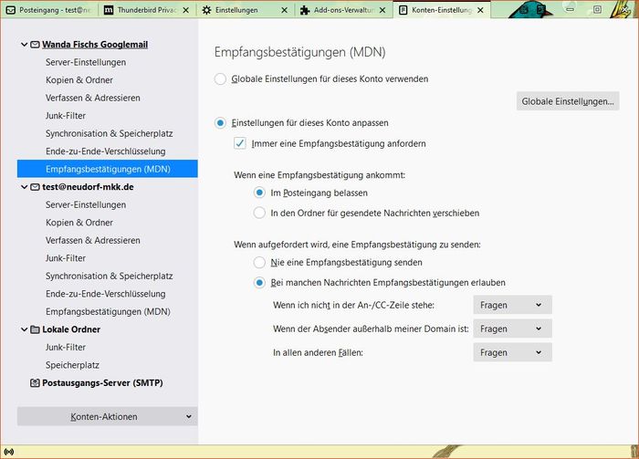 Thunderbird: Konten-Einstellungen - Verfassen & Addressieren Thunderbird: Konten-Einstellungen - Verfassen & Addressieren