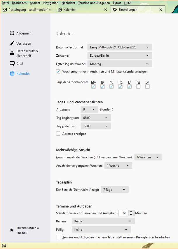 Thunderbird: Kalender - Einstellungen Thunderbird: Kalender - Einstellungen