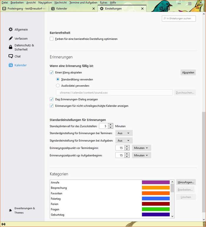 Thunderbird: Kalender - Einstellungen Thunderbird: Kalender - Einstellungen