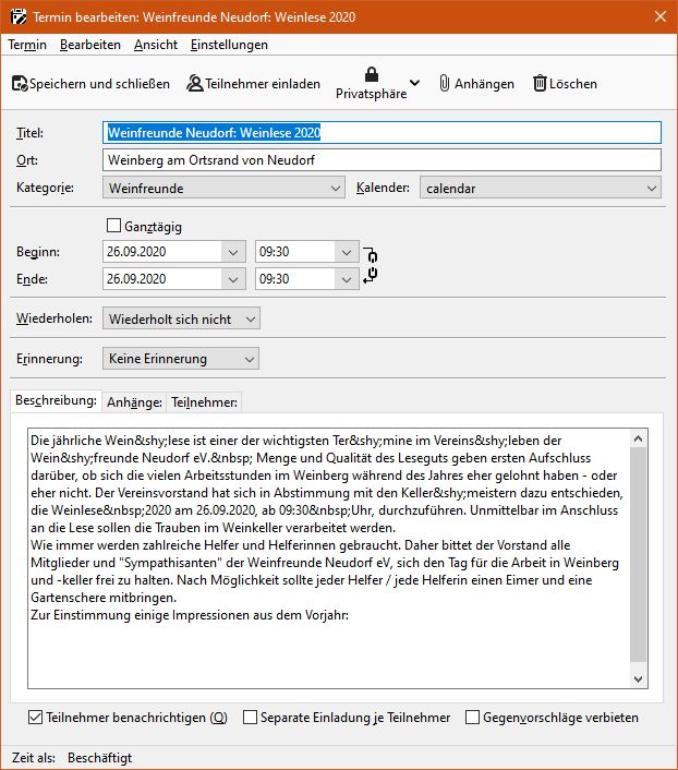 Importierter Termin in Mozilla Thunderbird Importierter Termin in Mozilla Thunderbird