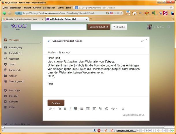 Erstellen einer Nachricht mit dem Webmailer von Yahoo!    Webmailer von Yahoo